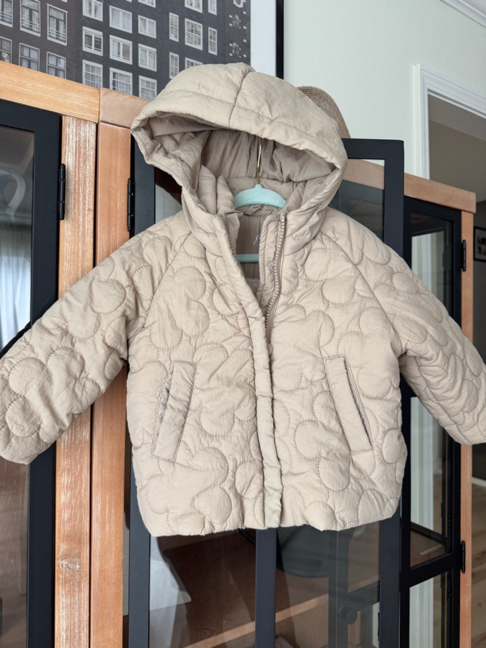 Zara Kids puffer jacket coat zip up beige baby girl sherpa lined quilted flowers
